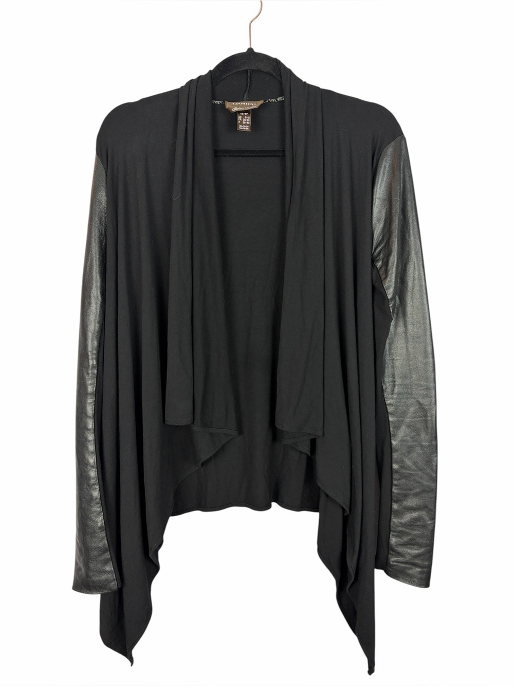 Danier Black Genuine Leather Sleeve Drape Open Front Cardigan XS/S